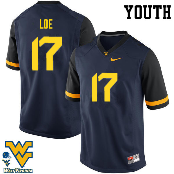 Youth #17 Exree Loe West Virginia Mountaineers College Football Jerseys-Navy - Click Image to Close